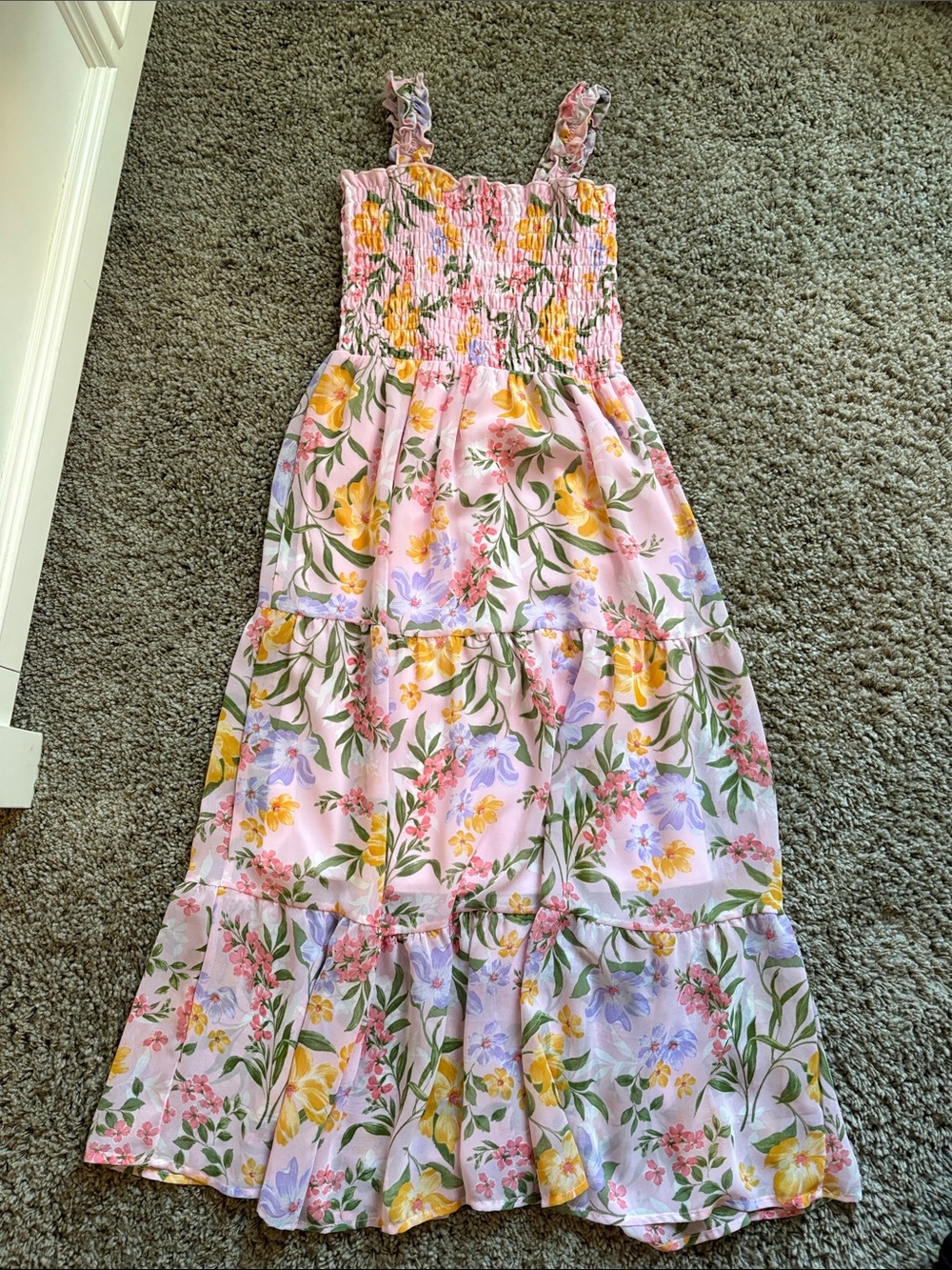 Speechless Pink Floral Smocked Tiered Sundress